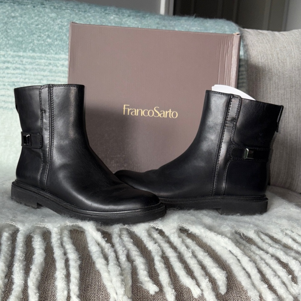 Franco Sarto Black Leather Buckle Boots